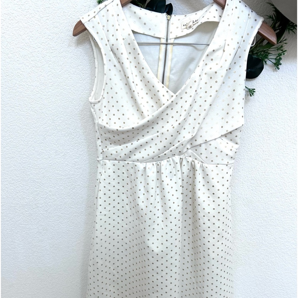 Maison Jules Ivory & Gold Metallic Polka Dot Fit & Flare Dress Sleeveless Size S